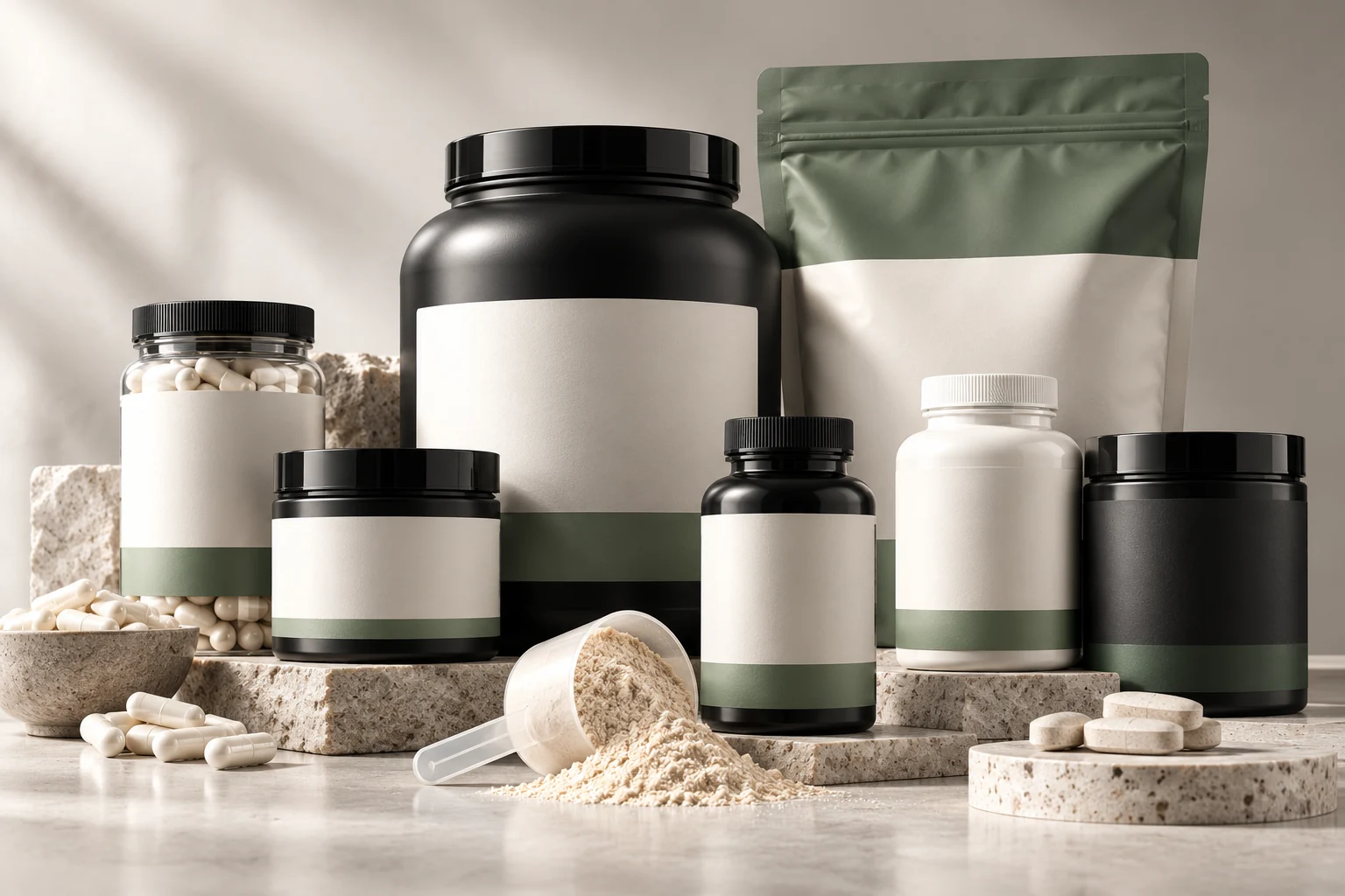 Staged premium private label supplement packaging